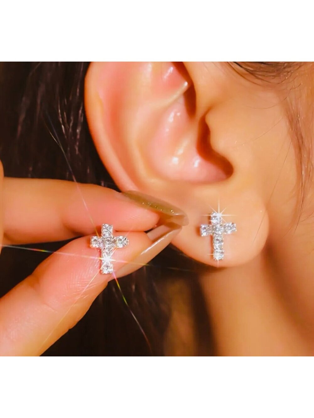 New - Gorgeous -Sparkling Rhinestone Cross Stud Earrings